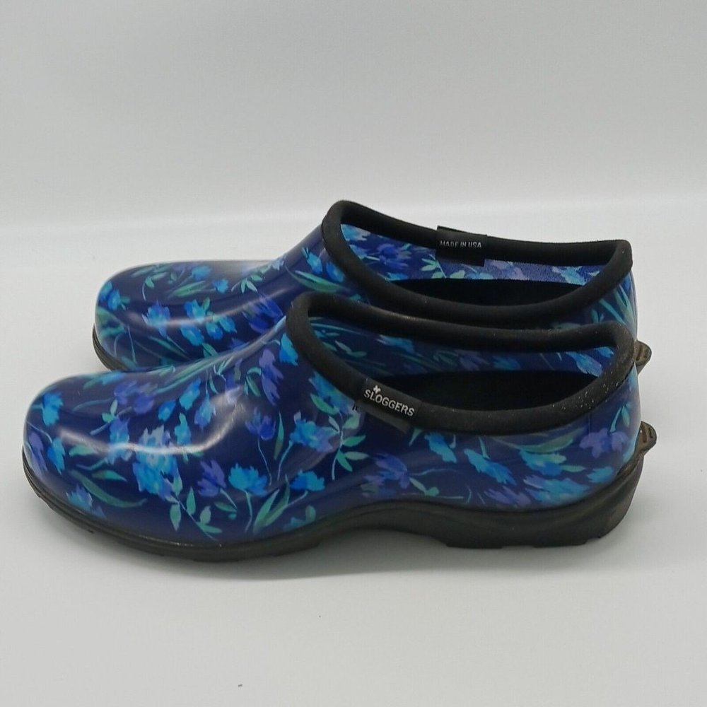 Sloggers Womans Navy Blue Floral Slip Waterproof Comfort Rain Garden Shoes